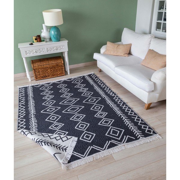 Tappeto in cotone bianco e nero , 60 x 100 cm Duo - Oyo home-image-2