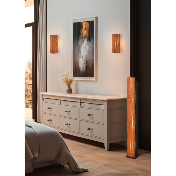 Lampada da terra in nero-naturale con paralume in legno (altezza 121 cm) Karuni - Trio-image-1