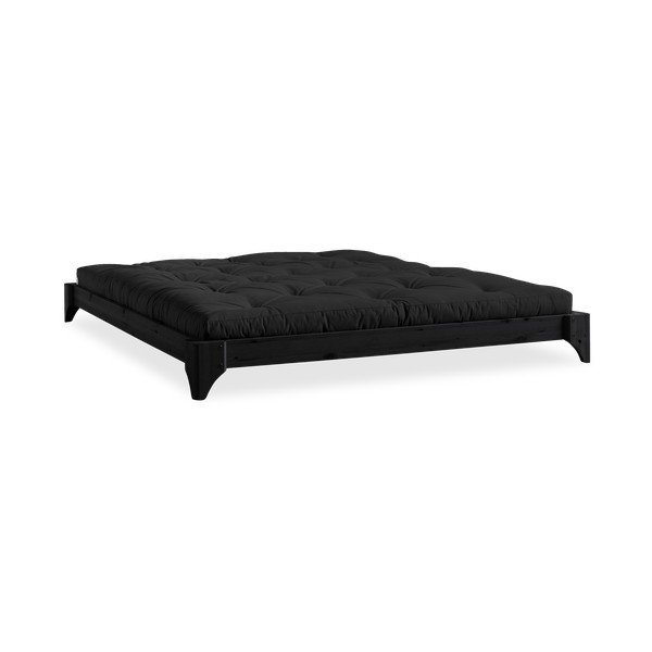 Letto matrimoniale in legno di pino con materasso Elan Double Latex Nero/Nero, 160 x 200 cm - Karup Design