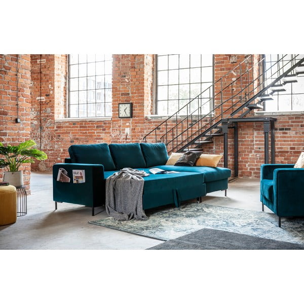 Divano letto angolare in velluto color petrolio (angolo destro) Lofty Lilly - Miuform-image-4