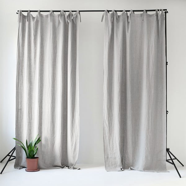 Tenda di lino grigio chiaro con passanti Night Time, 250 x 140 cm Light Grey - Linen Tales