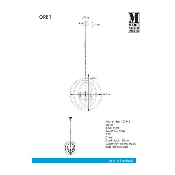 Apparecchio a sospensione nero Pendente 3L Orbit - Markslöjd-image-2