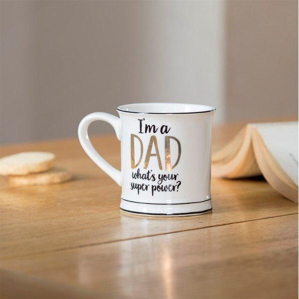 Tazza in porcellana Super Dad, 400 ml Metallic Monochrome - Sass & Belle-image-1