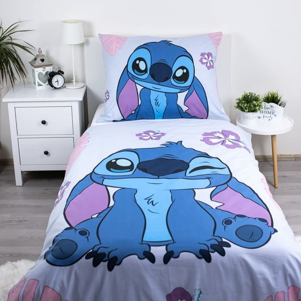 Set copripiumino e federa da bambini blu/viola in cotone per letto singolo 140x200 cm Lilo and Stitch "Cute" – Jerry Fabrics-image-1