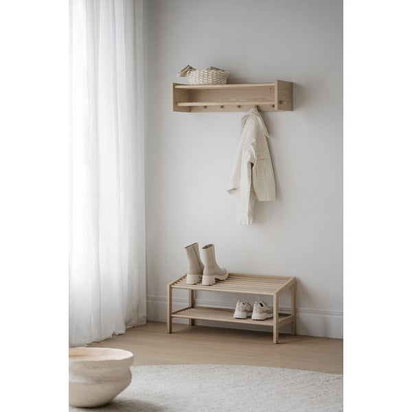Appendiabiti da parete con ripiano in legno di quercia in colore naturale Hillmond - Rowico-image-3