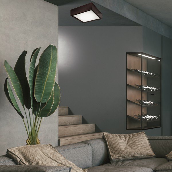 Plafoniera in marrone scuro con paralume in vetro 27,5x27,5 cm Quadro – LAMKUR-image-2