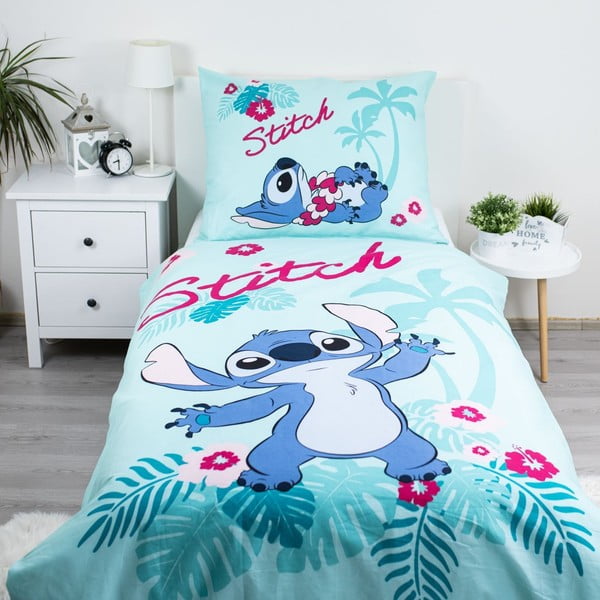 Set copripiumino e federa da bambini blu in cotone per letto singolo 140x200 cm Lilo a Stitch "Hawaii"  – Jerry Fabrics-image-1