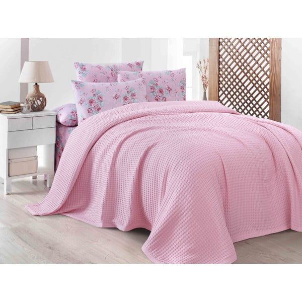 Copriletto in cotone rosa 220x240 cm Waffle - Mila Home