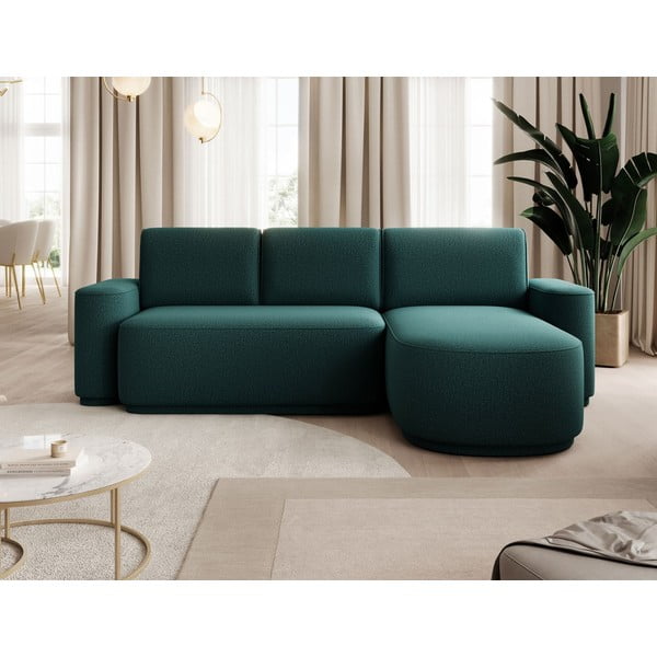 Divano angolare verde allungabile/con contenitore (con penisola a destra/con chaise lounge) e rivestimento in ciniglia Aurumm – ELTAP-image-3