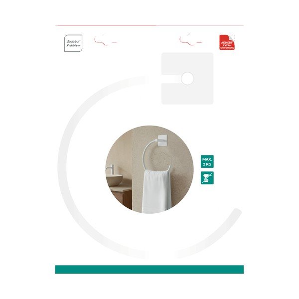 Portasciugamano senza foratura bianco opaco in metallo Fixeo – douceur d'intérieur-image-1