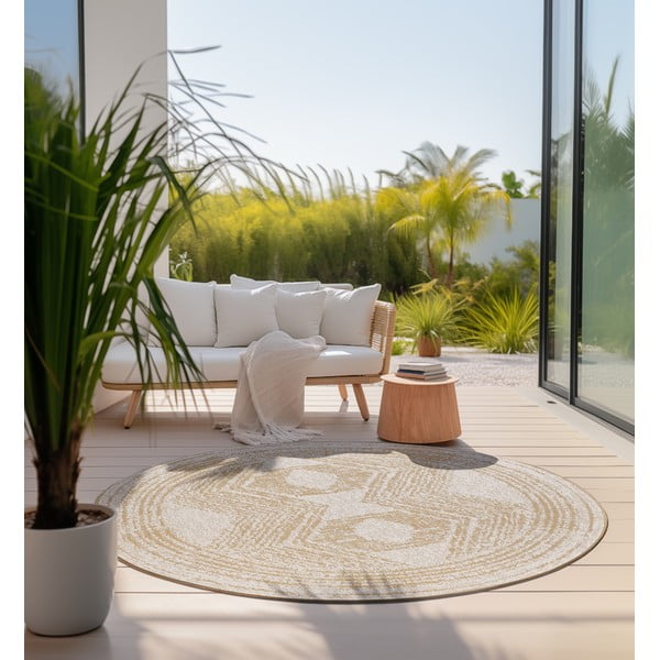 Tappeto rotondo da esterno giallo ocra e crema ø 140 cm Gemini - Elle Decoration-image-1