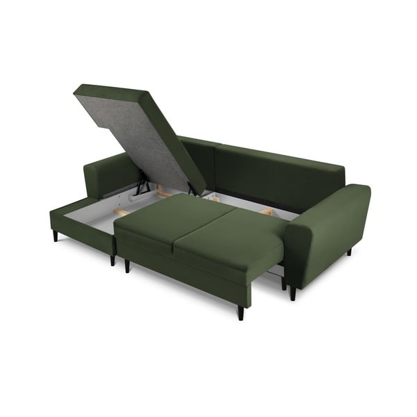 Divano angolare verde allungabile e con contenitore (con penisola a sinistra/con chaise lounge) con rivestimento in velluto a coste Kyoto – Cosmopolitan Design-image-3