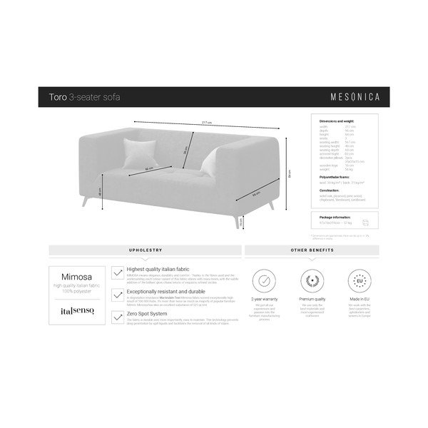 Divano giallo miele , 217 cm Toro - MESONICA-image-3