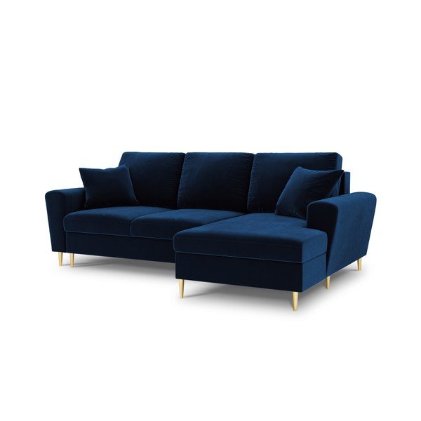Divano angolare blu allungabile e con contenitore (con penisola a destra/con chaise lounge) con rivestimento in velluto Kyoto – Cosmopolitan Design-image-1