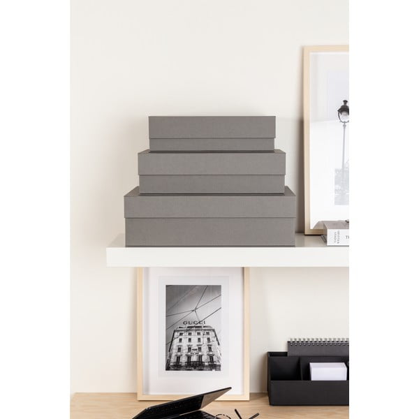 Scatole in set con coperchio grigie in cartone 3 pz 42,5x29,5x13 cm Kian Paper Laminate – Bigso-image-1