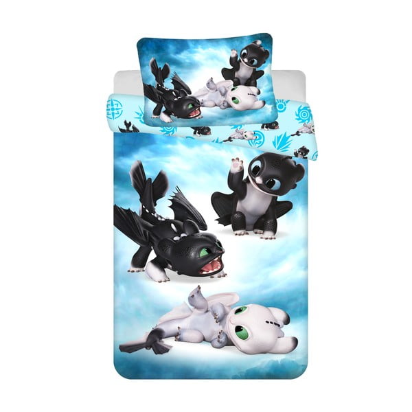 Set copripiumino e federa da bambini blu in cotone per culla 100x135 cm How to Train Your Dragon "Babies" – Jerry Fabrics