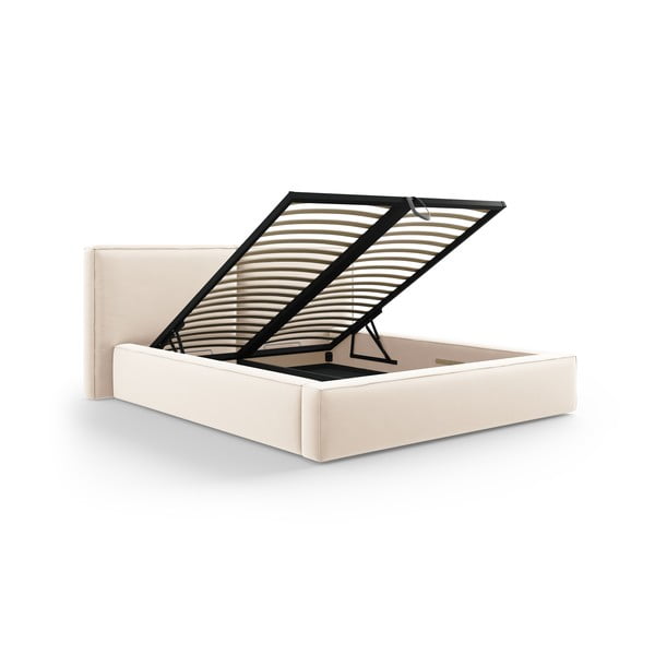 Letto matrimoniale imbottito color crema in velluto con contenitore con rete inclusa 180x200 cm Arendal – Cosmopolitan Design-image-2