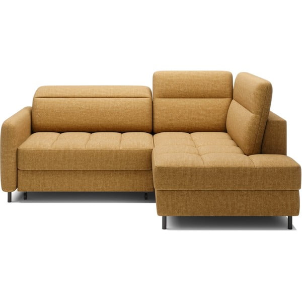 Divano angolare giallo allungabile/con contenitore (con penisola a destra/a L) e rivestimento in velluto Barea – ELTAP