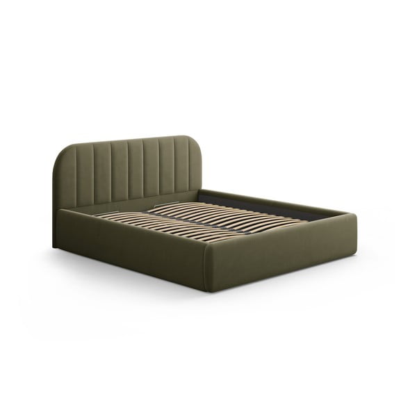 Letto matrimoniale imbottito verde con contenitore con rete inclusa 180x200 cm Juno – Windsor & Co Sofas-image-2
