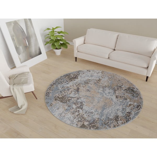 Tappeto rotondo azzurro/marrone chiaro lavabile ø 120 cm Sandstorm – Vitaus-image-1