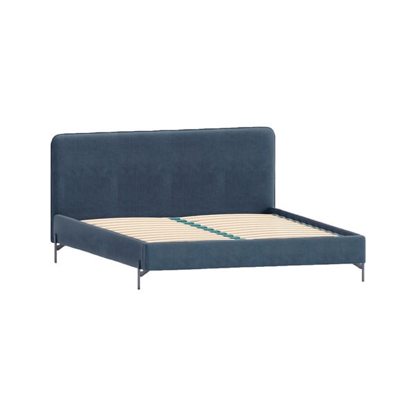 Letto matrimoniale imbottito blu scuro con griglia 140x200 cm Barker - Ropez