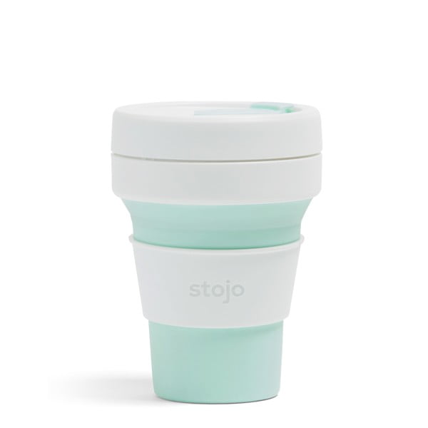 Tazza da viaggio pieghevole verde e bianca Mint, 355 ml Pocket Cup - Stojo