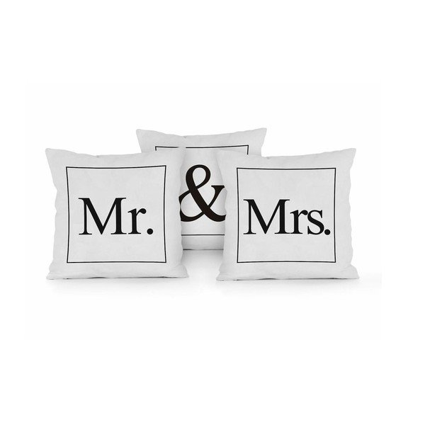 Set di 3 cuscini Mr & Mrs, 45 x 45 cm - Really Nice Things-image-2