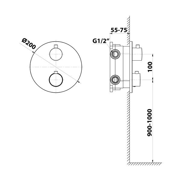 Rubinetto per doccia in nero opaco da incasso (con due uscite) – Sapho-image-2