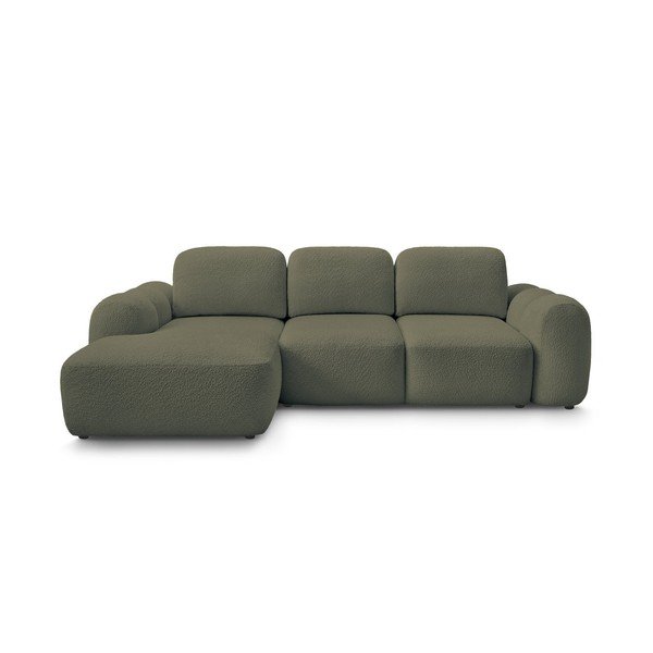 Divano angolare verde allungabile/con contenitore (con penisola a sinistra/con chaise lounge) con rivestimento in bouclé Montaigne – Bobochic Paris