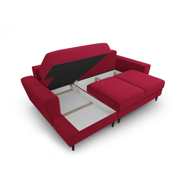 Divano angolare rosso allungabile e con contenitore (con penisola a sinistra/con chaise lounge) con rivestimento in velluto Kyoto – Cosmopolitan Design-image-3