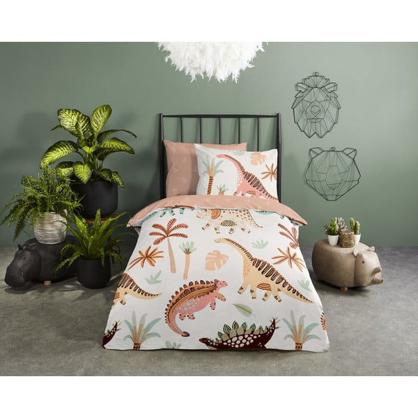 Set copripiumino e federa da bambini marrone/beige in cotone per culla 100x135 cm Dino – Good Morning-image-1