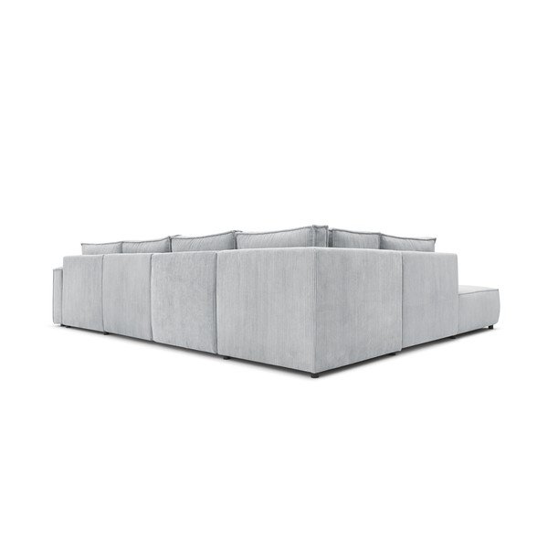 Divano angolare a U in velluto a coste grigio chiaro, angolo sinistro Nihad modular - Bobochic Paris-image-4