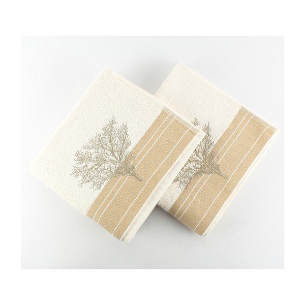 Set di 2 asciugamani Infinity in cotone crema, 50 x 90 cm - Foutastic-image-1