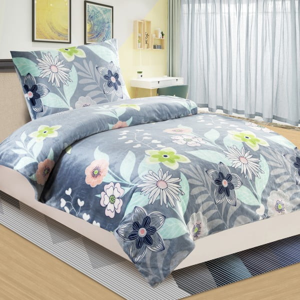 Biancheria da letto singola blu micro felpata , 140 x 200 cm Fiore - My House