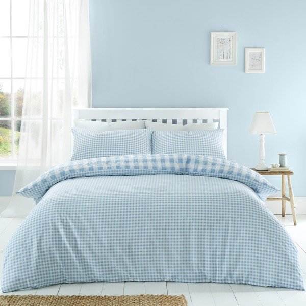 Biancheria blu per letto matrimoniale 200x200 cm Seersucker Gingham Check - Catherine Lansfield-image-2