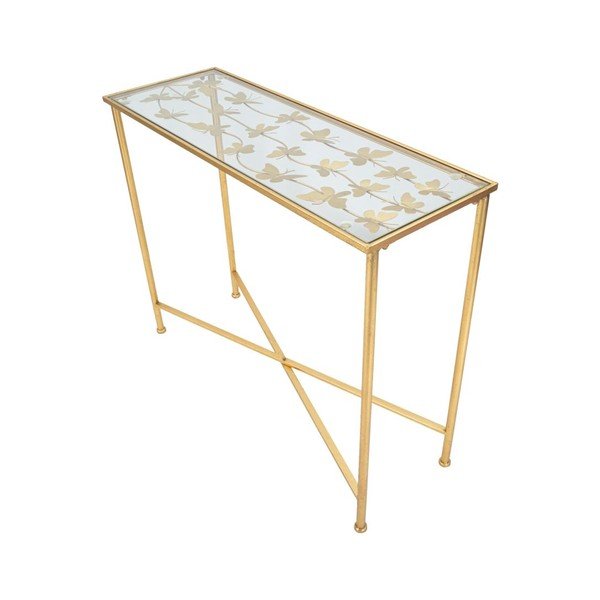 Tavolo consolle bianco/dorato con piano in vetro 35x100 cm Butterflies – Mauro Ferretti-image-2