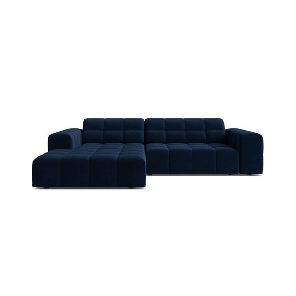 Divano angolare blu scuro (con penisola a sinistra/con chaise lounge) con rivestimento in velluto Chicago – Cosmopolitan Design