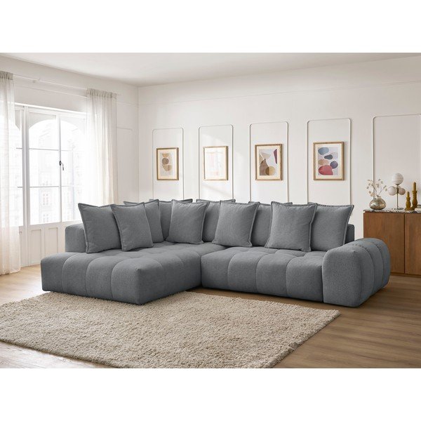 Divano angolare grigio scuro allungabile e con contenitore (penisola a sinistra/a L) con rivestimento in ciniglia Everest – Bobochic Paris-image-1