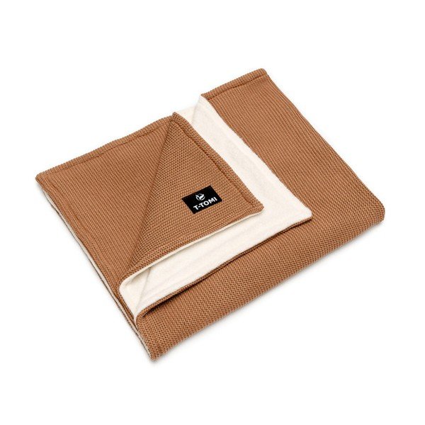 Coperta per neonati in maglia marrone e beige con contenuto di cotone , 80 x 100 cm Winter waves - T-TOMI