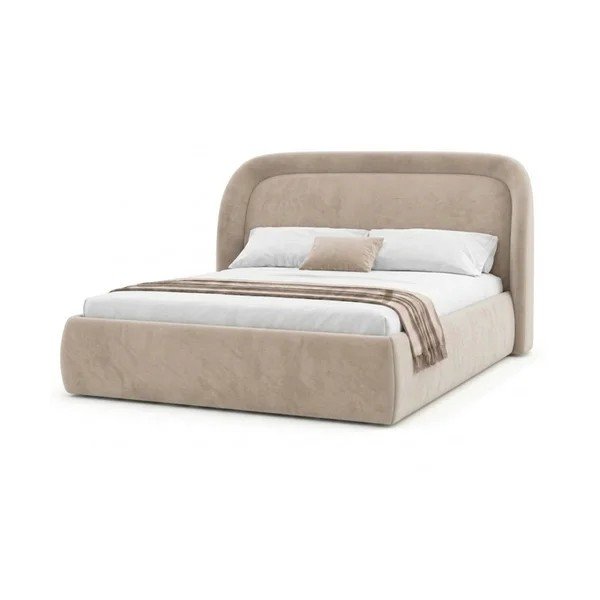Letto matrimoniale imbottito beige con contenitore con rete inclusa 180x200 cm Sam – Bobochic Paris