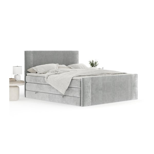 Letto boxspring grigio chiaro con contenitore 140x200 cm Bergamo – Maison de Rêve-image-4