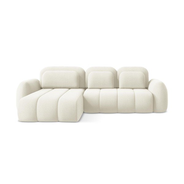 Divano angolare beige allungabile/con contenitore (con penisola a sinistra/con chaise lounge) con rivestimento in bouclé Pele – Makamii