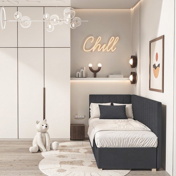 Letto da bambini con sponde blu scuro con contenitore con materasso incluso 90x200 cm Snugi – Ghado-image-1