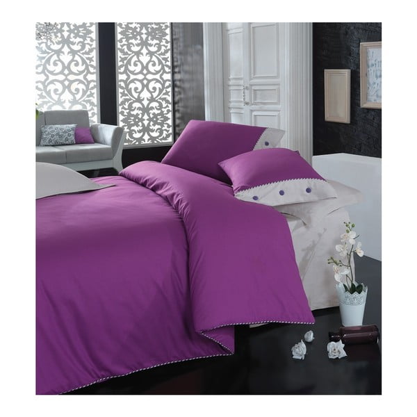 Biancheria da letto viola con lenzuolo per letto matrimoniale Plain, 200 x 220 cm - Mijolnir