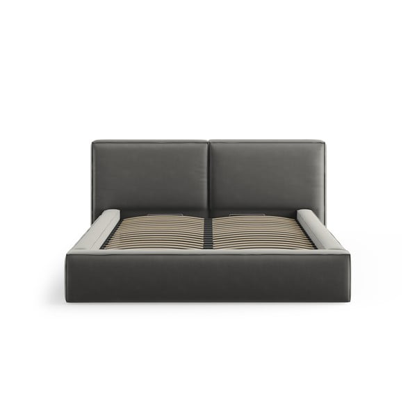 Letto matrimoniale imbottito grigio in velluto con contenitore con rete inclusa 200x200 cm Arendal – Cosmopolitan Design-image-3