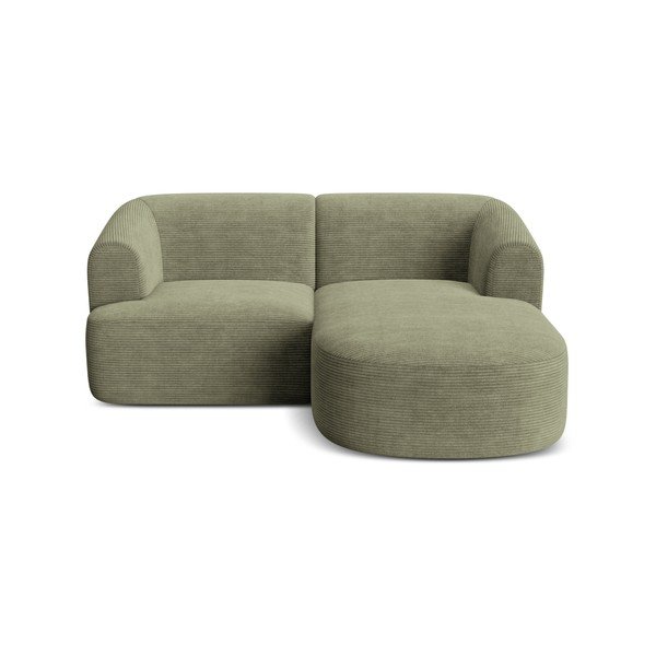 Divano angolare verde (con penisola a destra/con chaise lounge) con rivestimento in velluto a coste Campi – Cosmopolitan Design-image-2