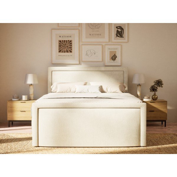 Letto boxspring color crema con contenitore 200x200 cm Fresco – Maison de Rêve-image-4