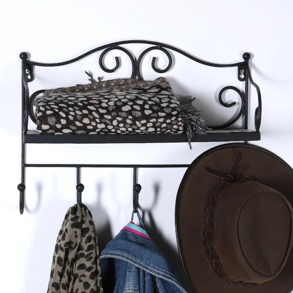 Attaccapanni da parete nero in metallo con scaffale 42 cm Almeria – Garden Pleasure-image-1