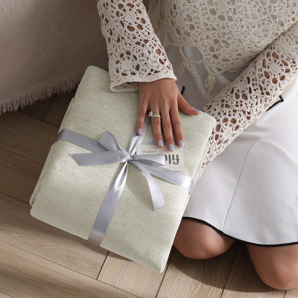 Copriletto color crema in ciniglia 220x240 cm Talo – Filumi-image-4