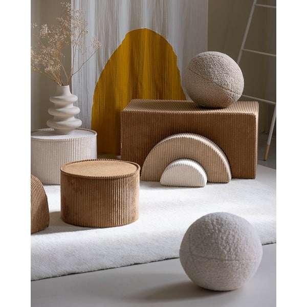 Pouf per bambini color crema con rivestimento in velluto a coste – Wigiwama-image-4